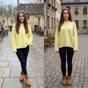 ANTHROPOLOGIE Pilcro Teddy Oversized Crewneck Yellow Sweater Sz XL